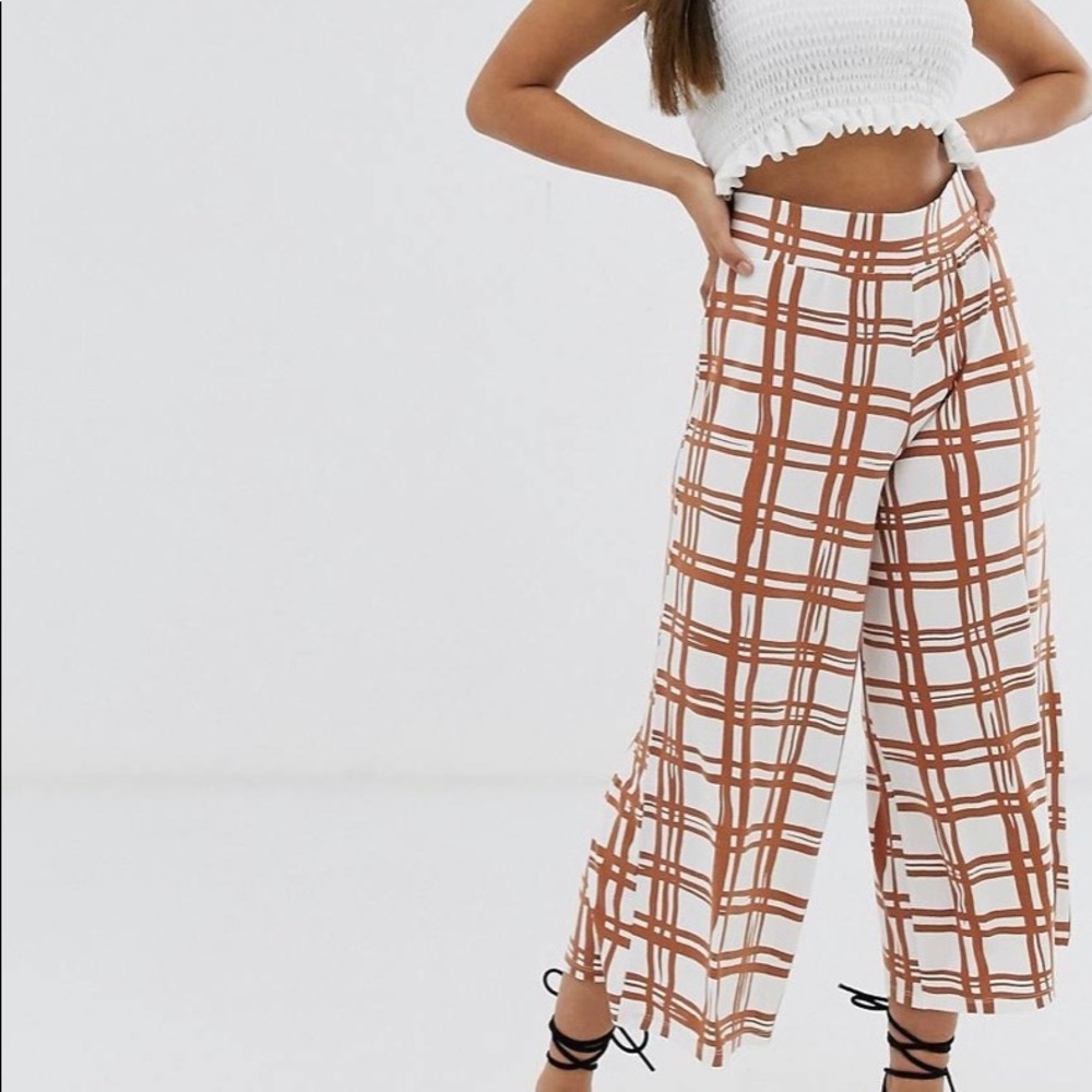 ASOS Petite 00 Grid Orange/White Culotte Pants